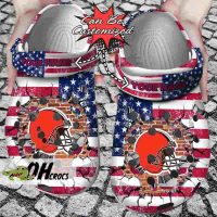 Cleveland Browns Crocs American Flag Breaking Wall Clog Shoes Gift