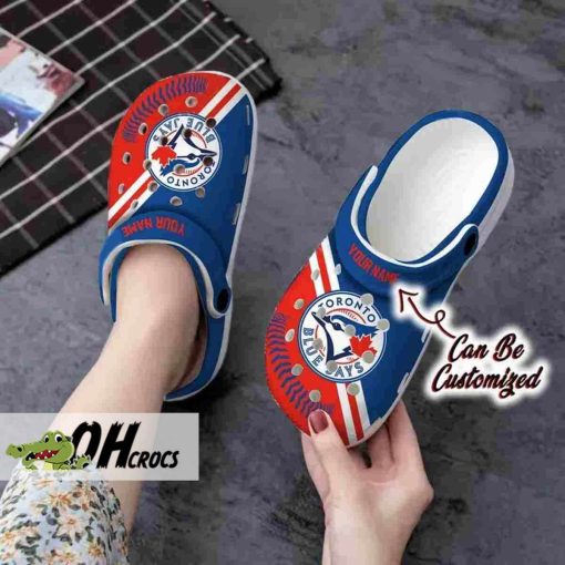 Custom Name Toronto Blue Jays Crocs Blue Red Clog Shoes Gift