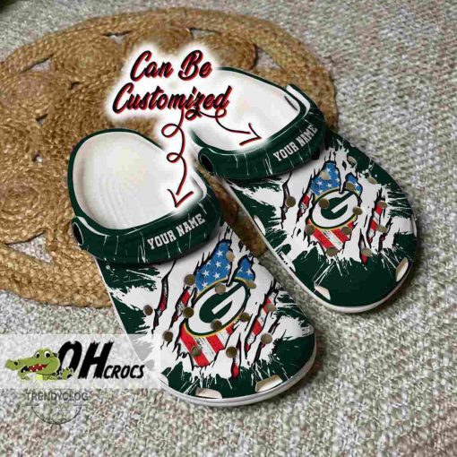 Green Bay Packers Crocs Football Ripped American Flag Clog Shoes Gift