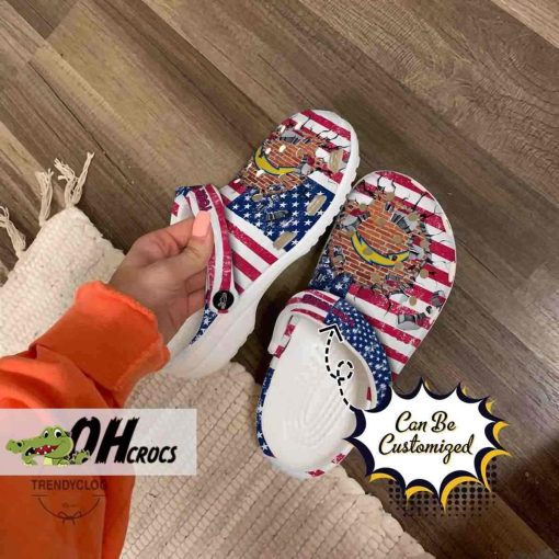 NFL Personalized Los Angeles Chargers Crocs American Flag Breaking Wall Clog Shoes Gift