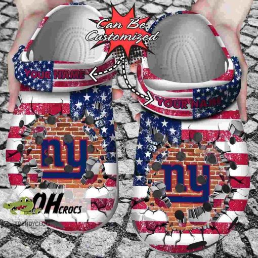 New York Giants Crocs American Flag Breaking Wall Clog Shoes