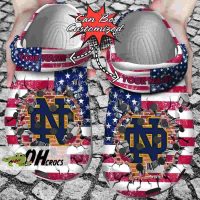 Notre Dame Fighting Irish Crocs American Flag Breaking Wall Clog Shoes Gift 2