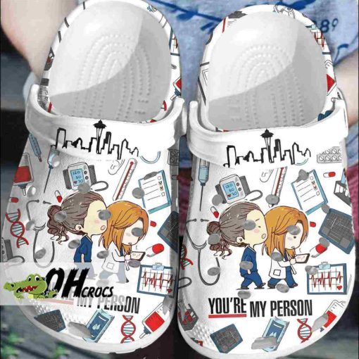 Grey Anatomy Crocs ‘You’re My Person’ Medical Tools City Skyline Clog Shoes Gift