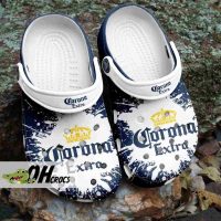 Corona Extra Themed Crocs with Navy Blue Accents and Splash Design 1