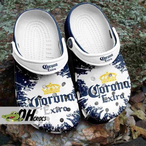 Corona Extra Themed Crocs with Navy Blue Accents and Splash Design