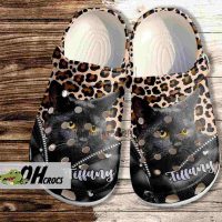 Custom Black Cat Leopard Print Crocs Clogs 1