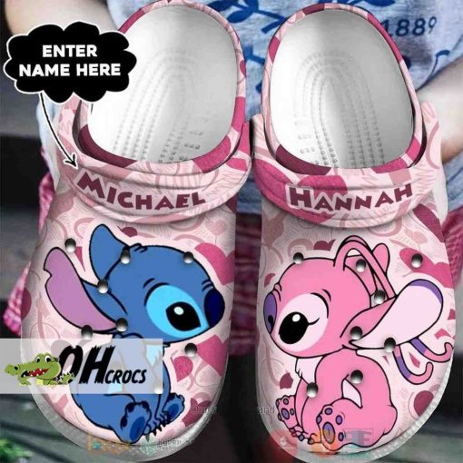 Custom Name Stitch & Angel Heart Crocs Clog Shoes