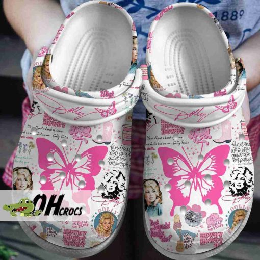 Dolly Parton Pink Butterfly Crocs Country Music Legend Clog