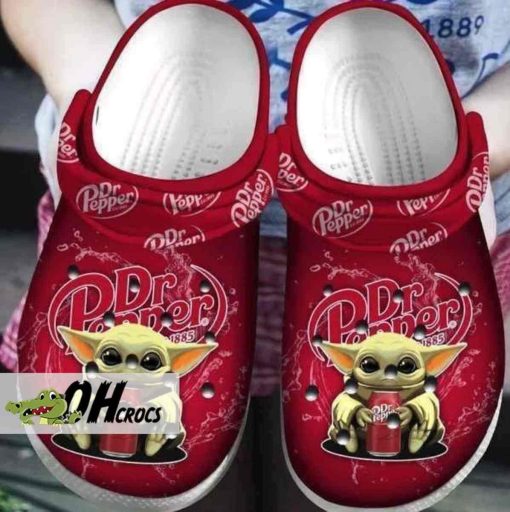 Dr Pepper Crocs with Baby Yoda Sipping Soda Design