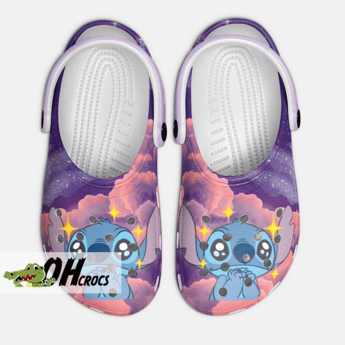 Galaxy Night Sky Cute Stitch Purple Crocs Clog Shoes