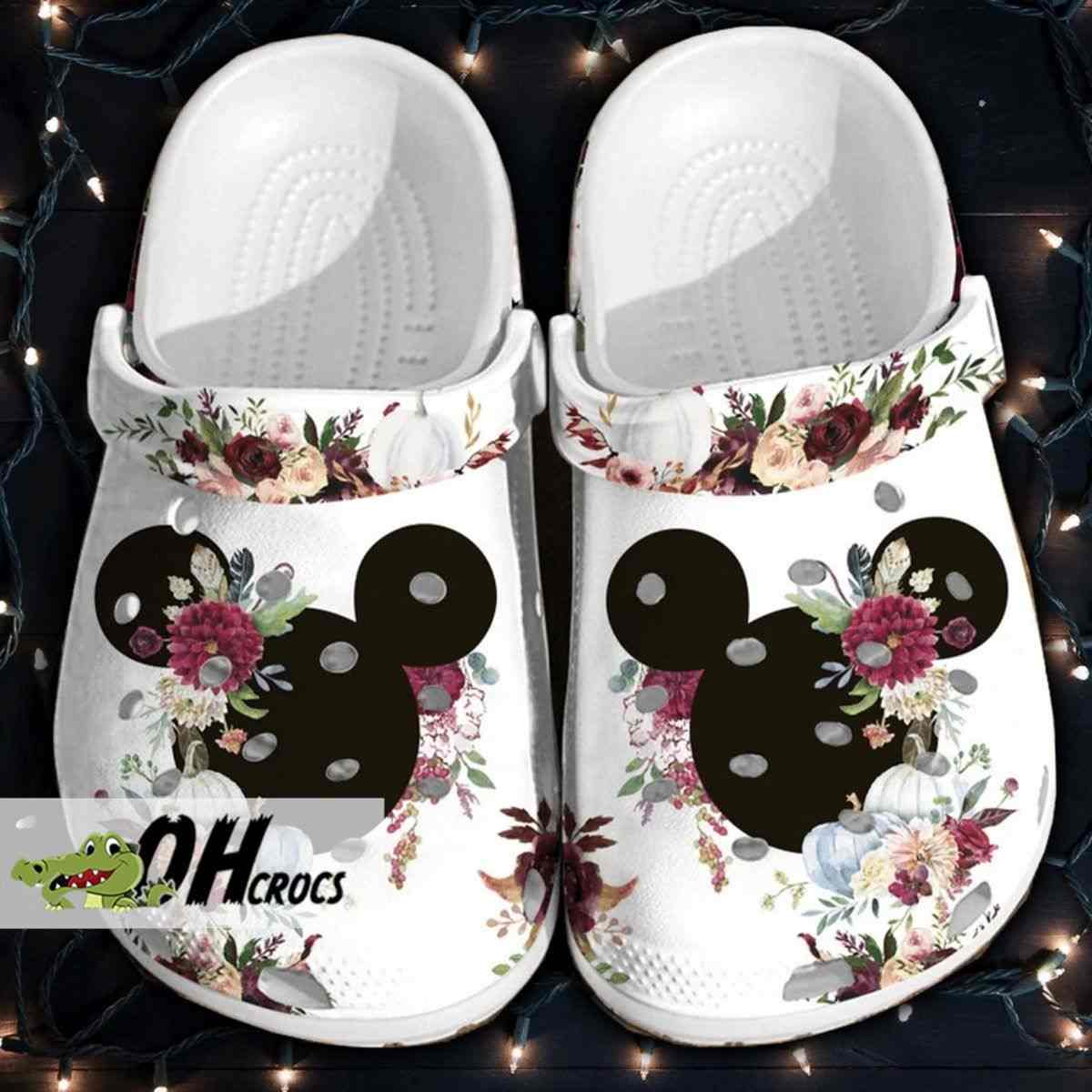 Mickey Floral Elegance Crocs Comfort Clogs Shoes