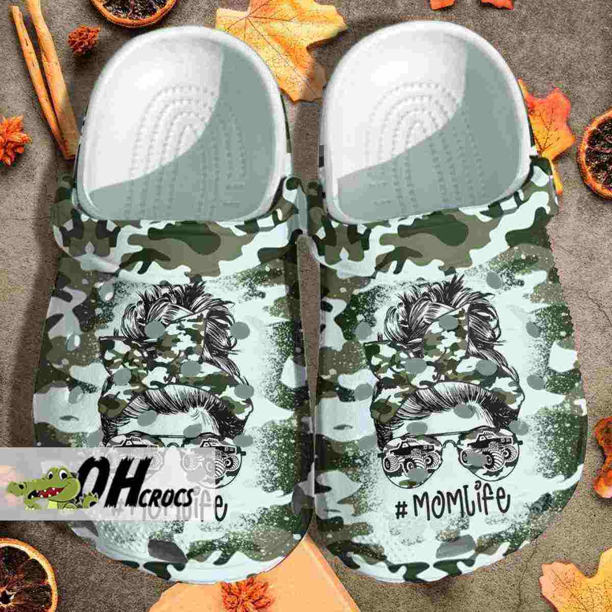 #MomLife Camo Crocs Military Style Clogs Shoes 1