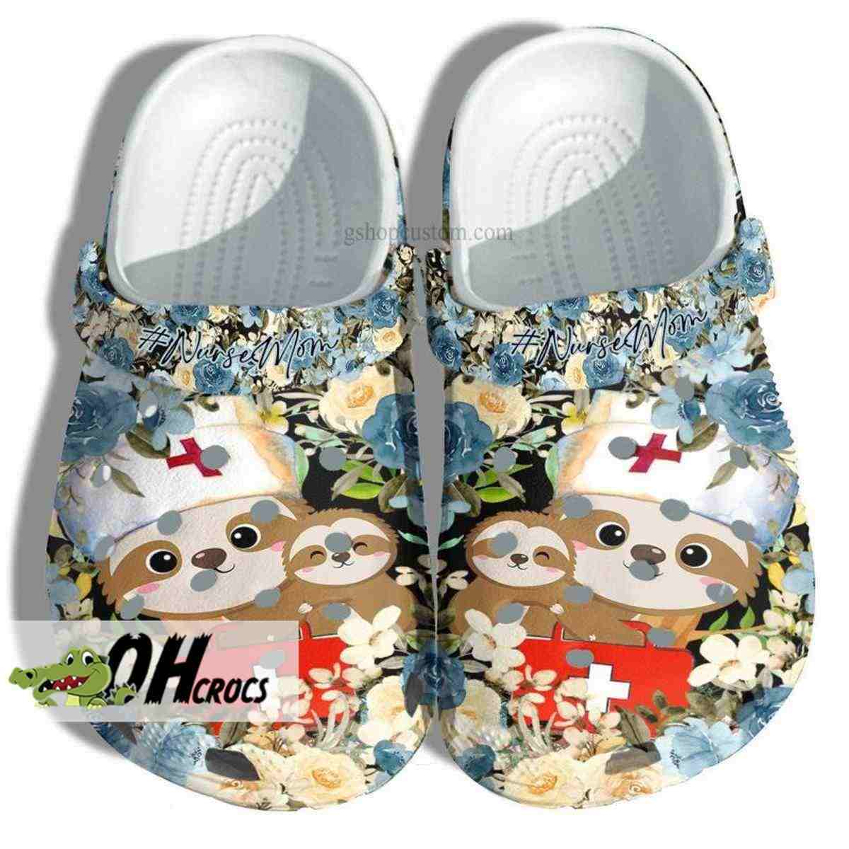 #NurseMom Floral Sloth Comfort Crocs Clogs Nursing Professional Footwear