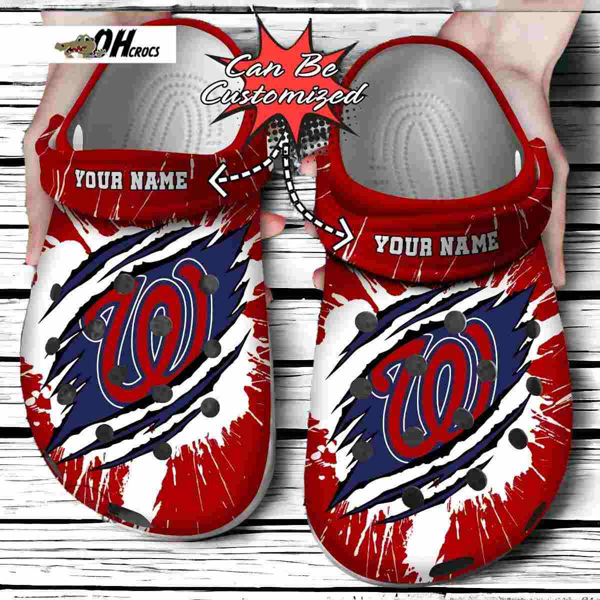 Baseball Personalized WNationals Ripped Claw Clog Crocs Shoes Gift