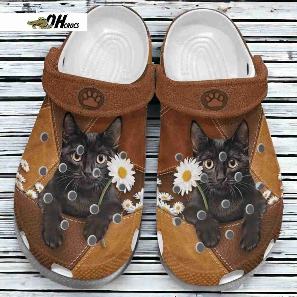 Cat White Sole Daisy Black Cat Crocs Classic Clogs Shoes Gift