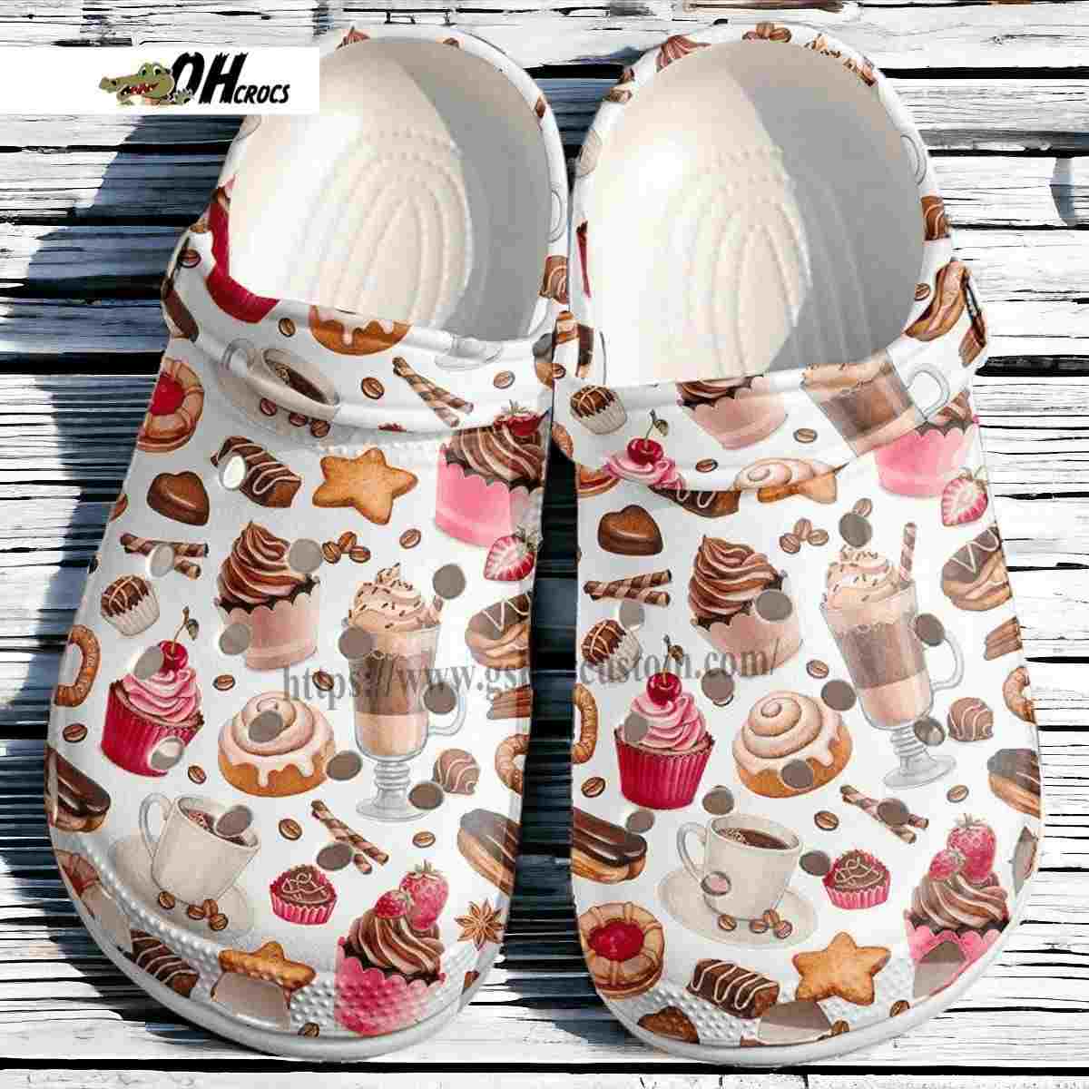 Coffee Cake Milk Tea Party Crocs Shoes Gift Sweet Lover Girl Kitchen Cake Baking Shoes Croc Clogs Mother Day Gift Gift
