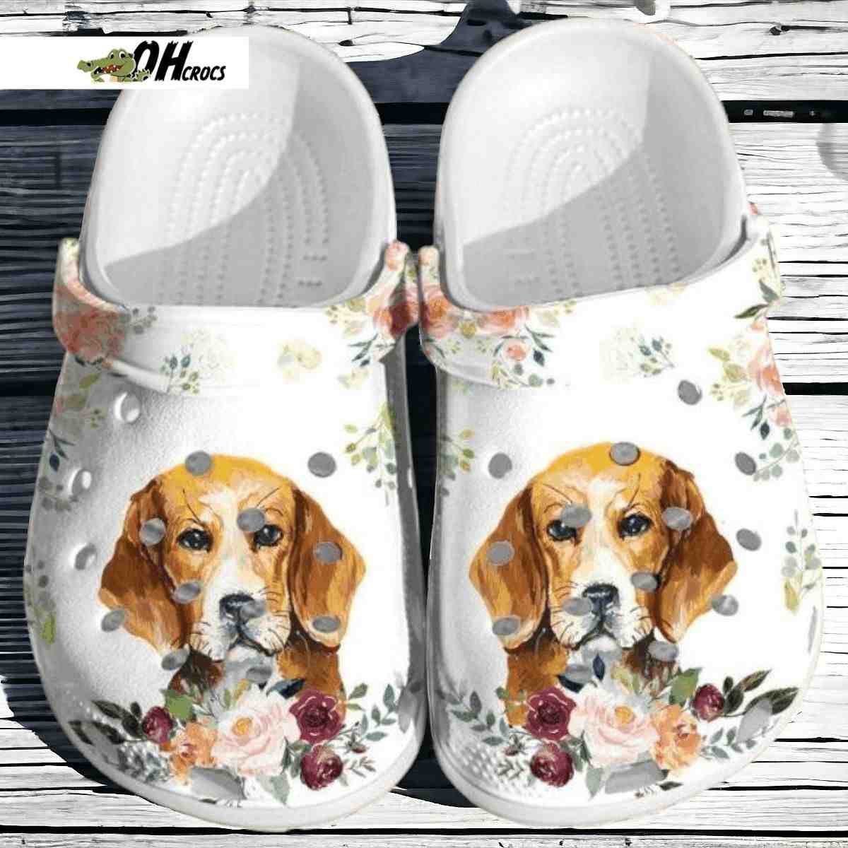 Cool Beagle Dog Art With Bloom Flowers For Beagle Lovers Crocs Clog Shoes Gift