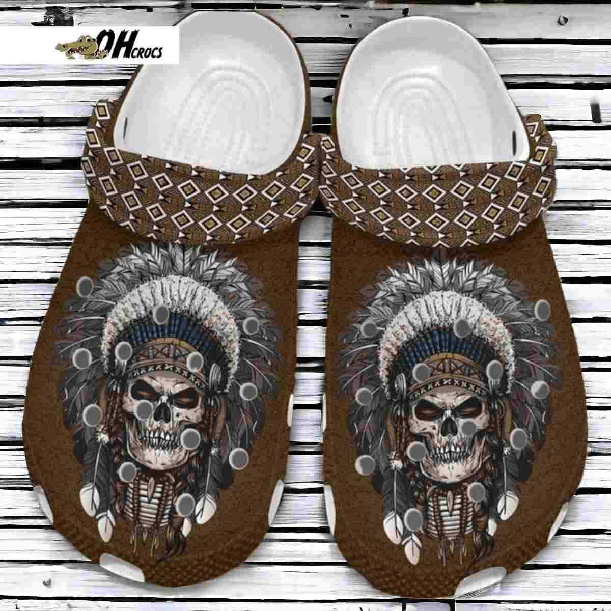 Native American Crary Skull clog Crocs ShoesCrocs Shoes Slippers Native Leader Men And Women clog Crocs ShoesCrocs Shoes High Quality Rubber Gift