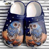 Owl Night Classic Clogs Shoes Owl 3D Print Croc Water Shoes Owl Lovers Galaxy Theme Crocs Clog Shoes Gift