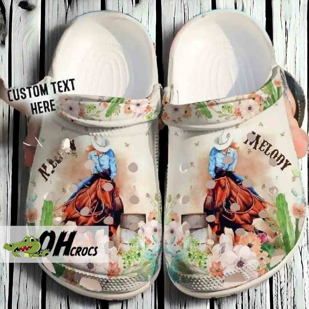 Personalized Cowgirl Floral Crocs Shoes Cowboy Crocs Womens Gift