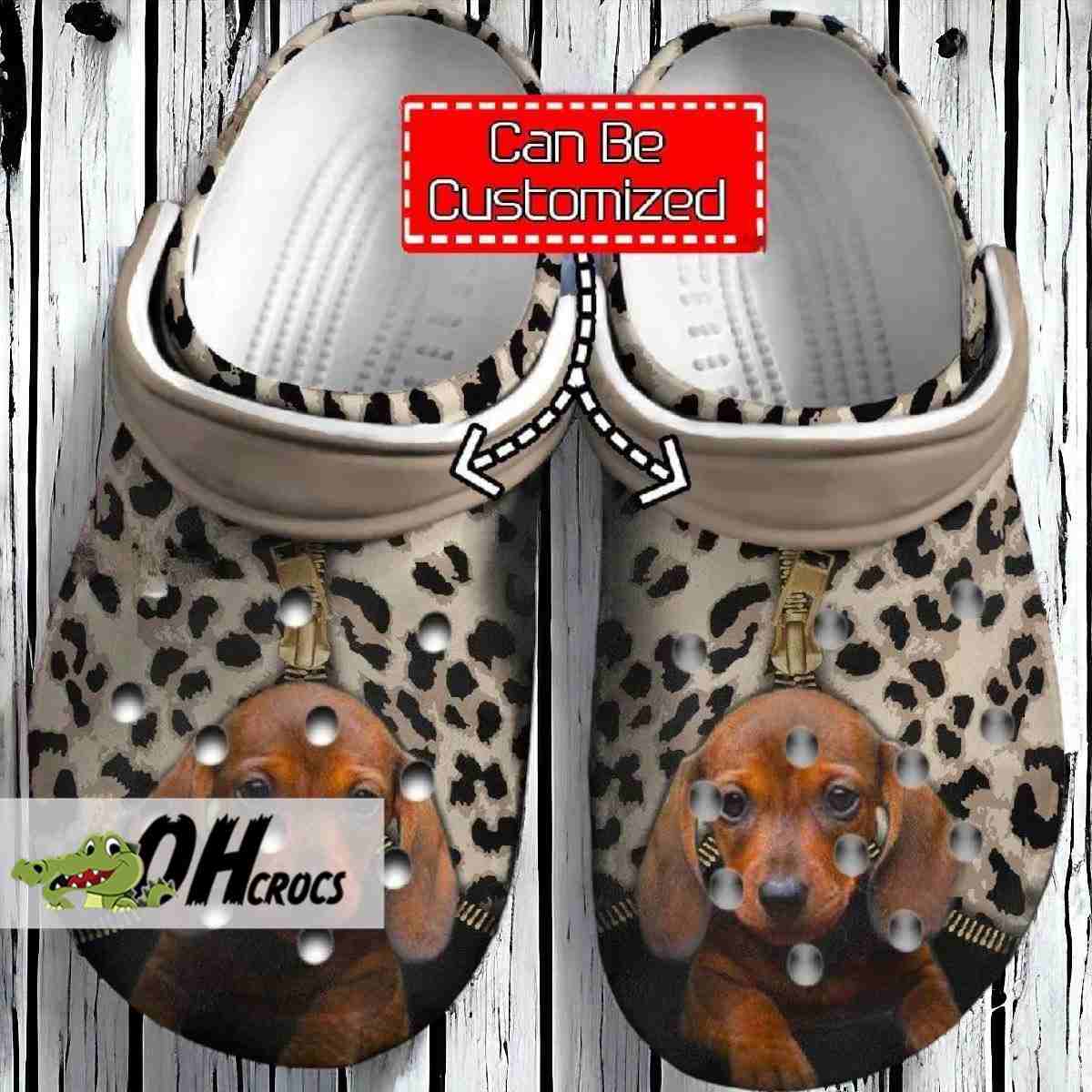 Personalized Dachshund Leopard Pattern Crocs Footwear Dog Gift