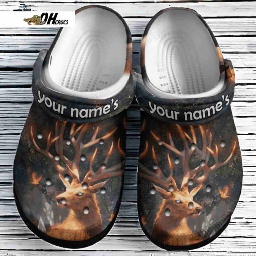 Personalized Deer Burning Bright Crocs Classic Clogs Shoes Gift