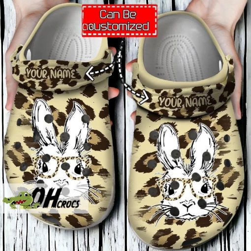 Personalized Leopard Easter Bunny Glasses Crocs Clogs Gift