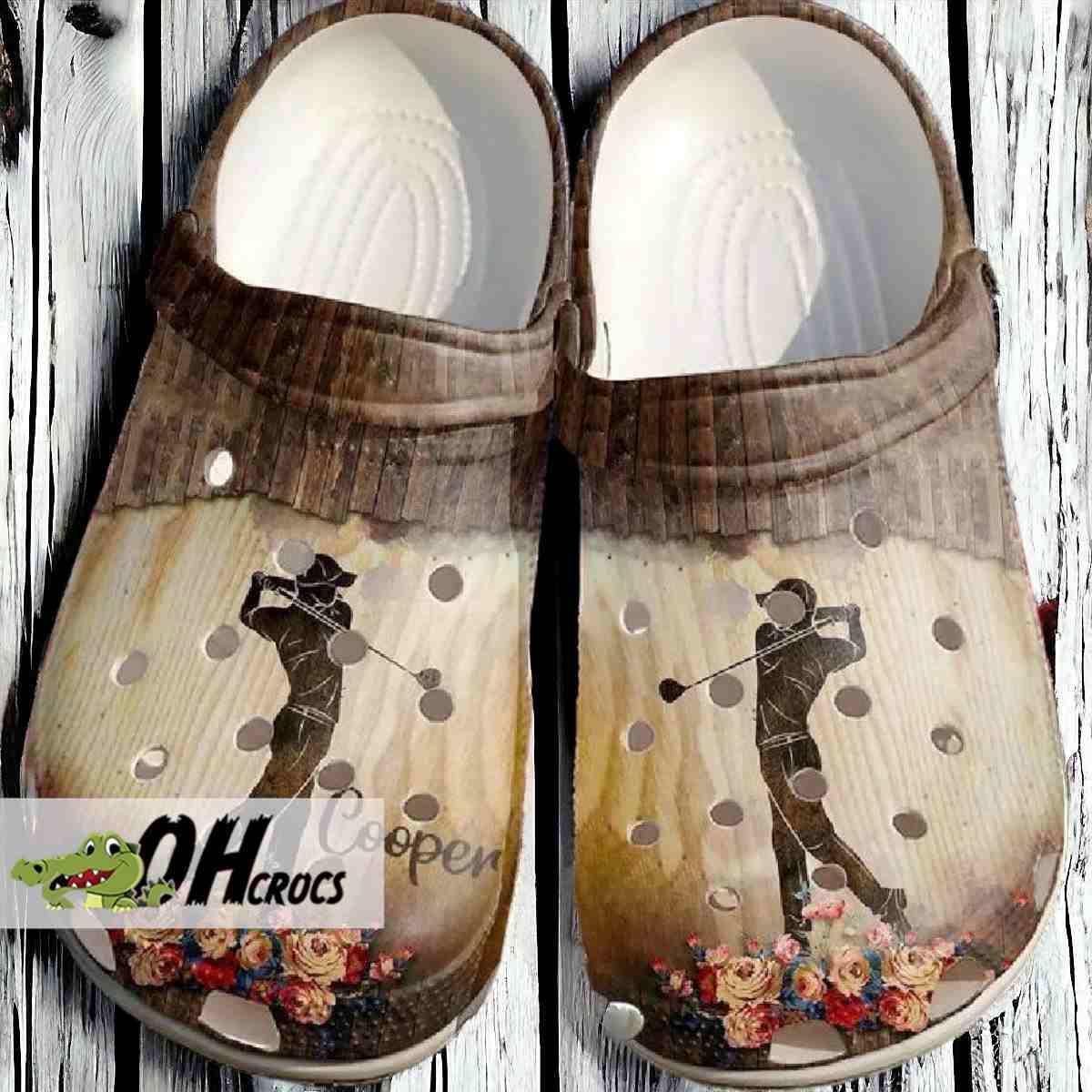 Personalized Wooden Pattern Crocs Golf Shoes Golf For Men Gift