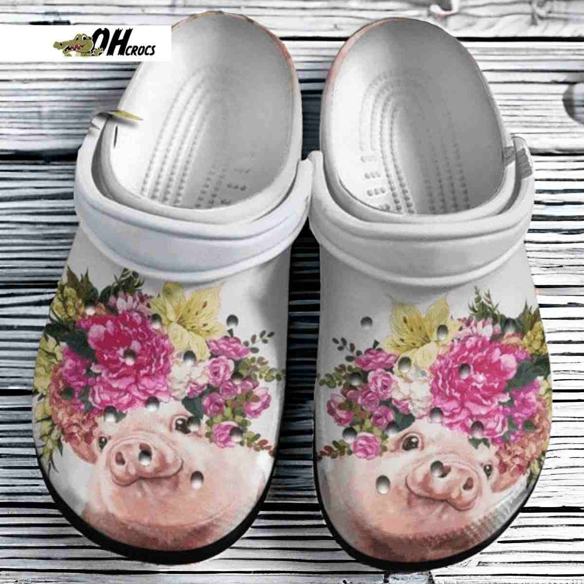 Pig’s Painting With Floral Pattern All Over Best Gift For Pgi Lovers Crocs Clog Shoes Gift