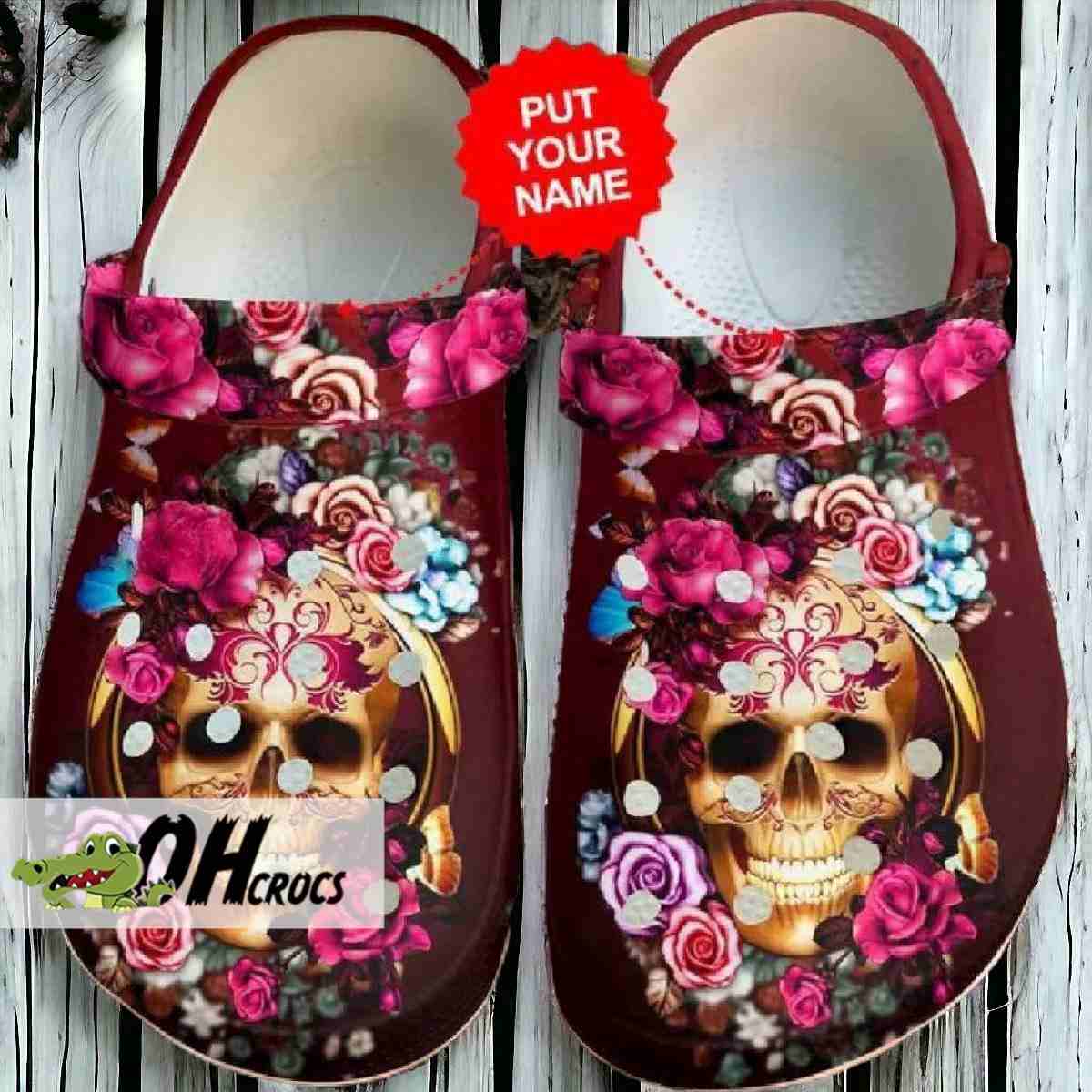 Skull And Roses Crocs Shoes Gift