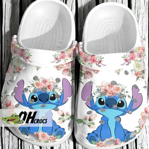 Stitch Floral White Crocs For Women Gift